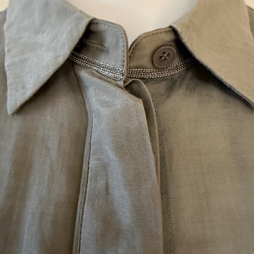 Lafayette 148 New York‎ Sage Green Grey Button Down Tunic Shirt Womens Petite P - Picture 3 of 13